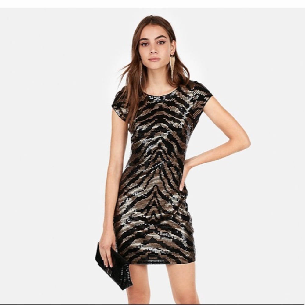 Express Cap Sleeve Sequin Sheath Dress in Bronze